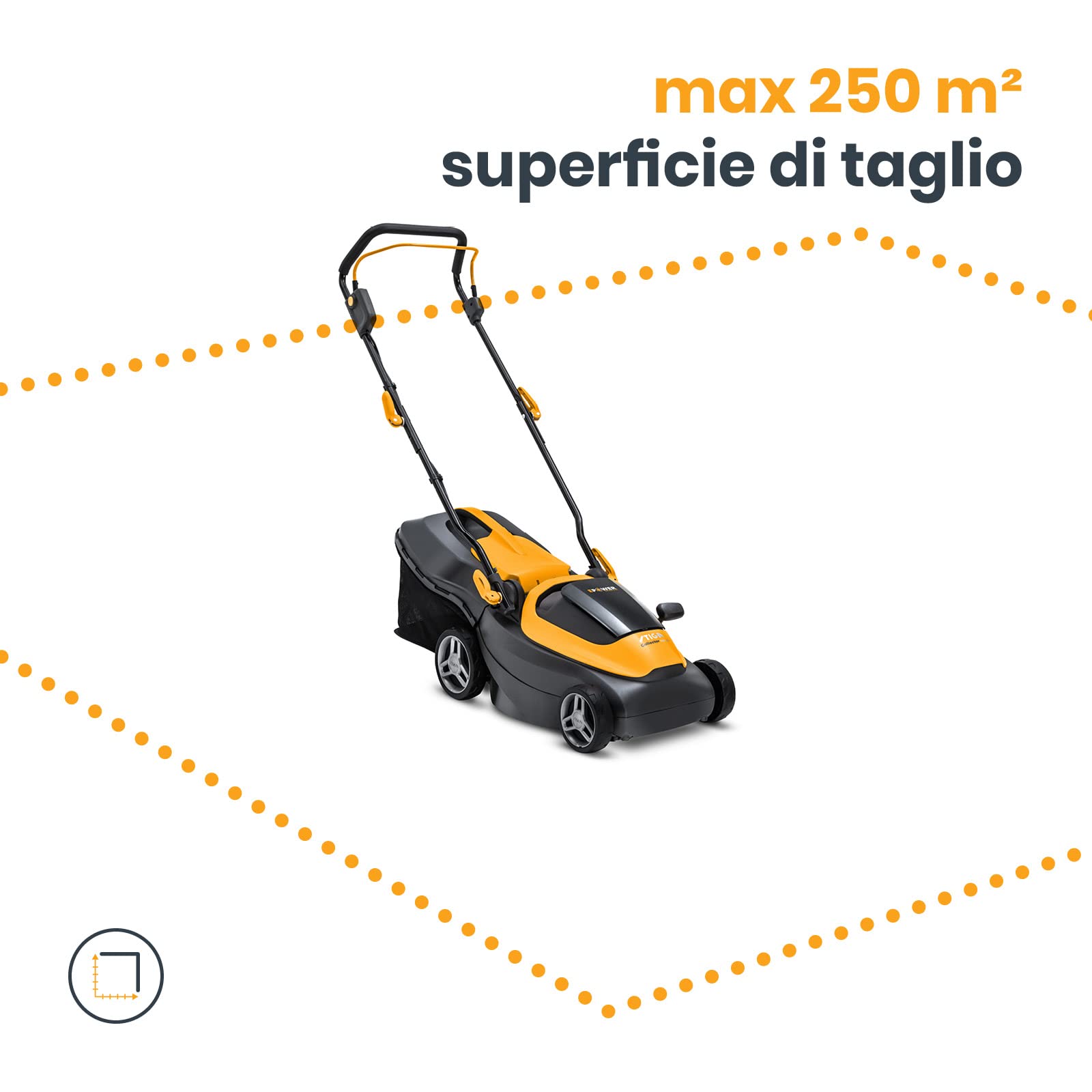 Stiga Tagliaerba a Batteria Collector 136e Kit, Per Giardini Fino a 250 m², Larghezza Taglio 34 cm, Batteria ePower da 20 V (2 x 2 Ah), 550 W, 2 Batterie e Caricatore Inclusi, giallo