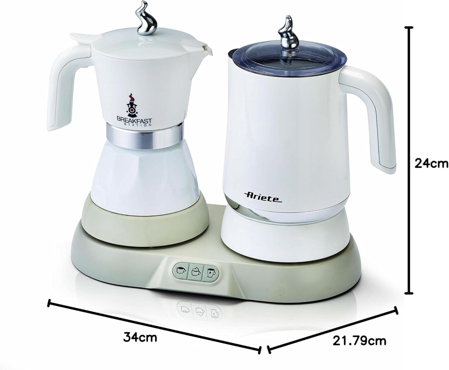 Ariete 1344 Breakfast Station - Moka elettrica - Bollitore - Montalatte a caldo e freddo - 5 funzioni - mantenimento caffè caldo - 500 Watt - Bianco