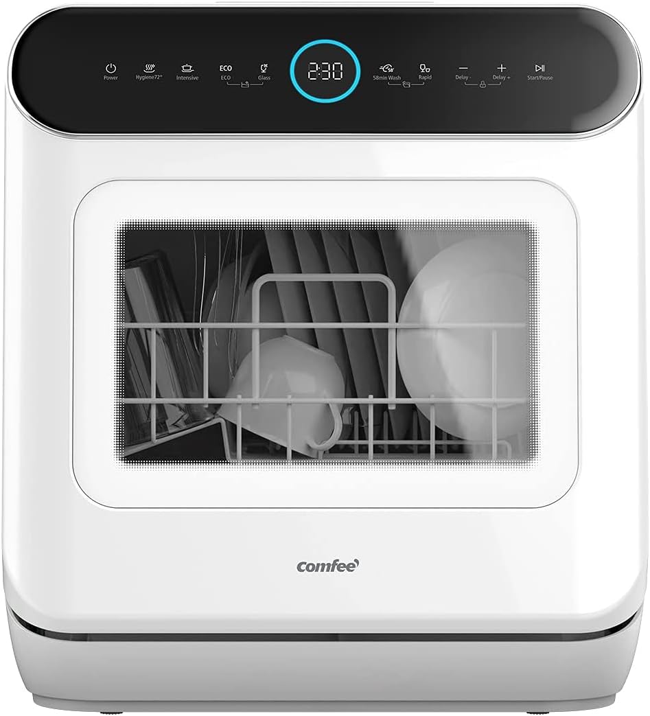 COMFEE' Mfd42S110W-It Lavastoviglie A Libera Installazione Con 3 Coperti, 7 Programmi, Tocca Controllo, Display A Led, Avvio Ritardato E Funzione Di Lavaggio Fuori Stagione, Bianco