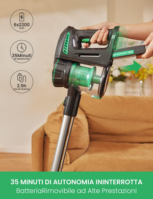 Vactidy Aspirapolvere Senza Fili V8,25KPa Scopa Elettrica Senza Fili Potente 4 in 1, Aspirapolvere Portatile Ultra-leggero, Autonomia 35 Min con Batteria Rimovibile