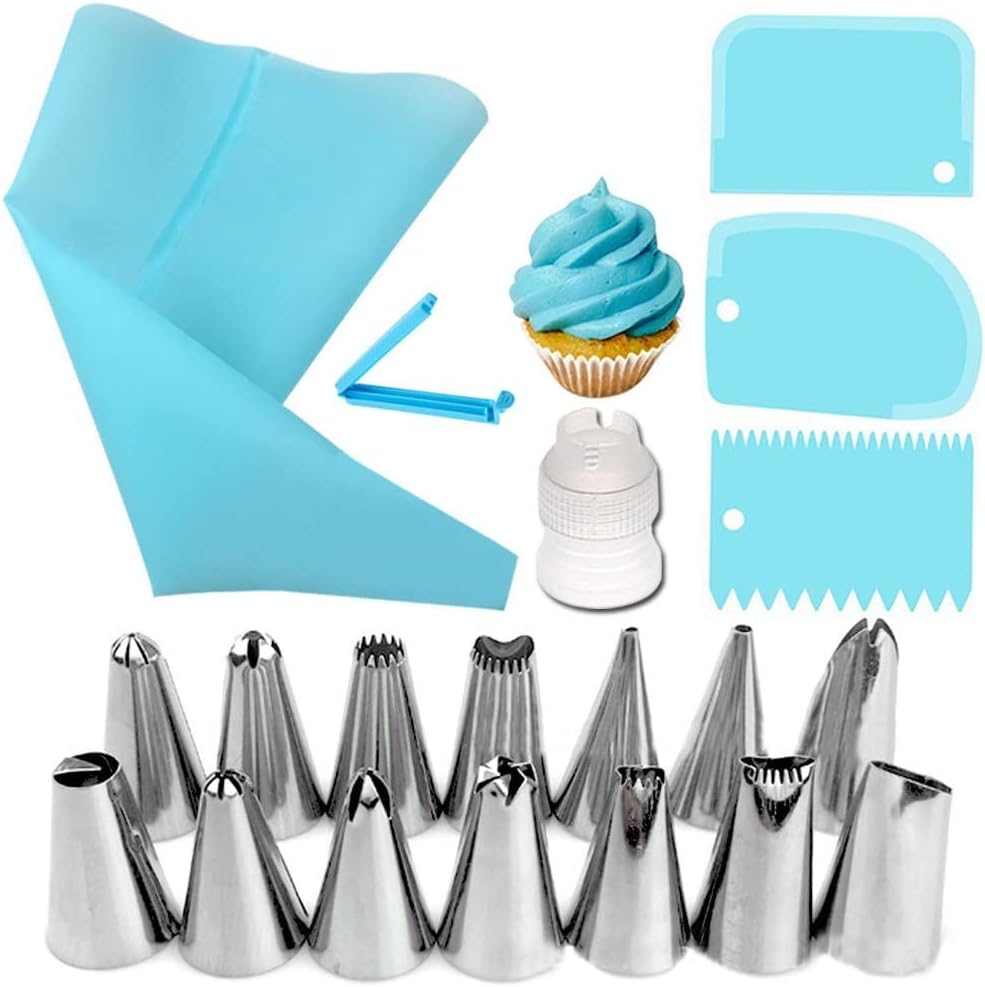 sac A Poche Professionali e Riutilizzabili – Miglior sac a Poche in 100% Silicone Alimentare Extra Resistente per Decorazioni Torte Dolci – Set Pasticceria con 14 Beccucci e 3 Spatole
