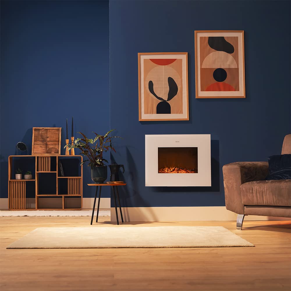 Cecotec Cheminée électrique Ready Warm 2200 Curved Flames. 2000W, 22", 2 niveaux de puissance, 20m2, Télécommande, Panneau curve en verre templé (35", Nero | Telecomando)