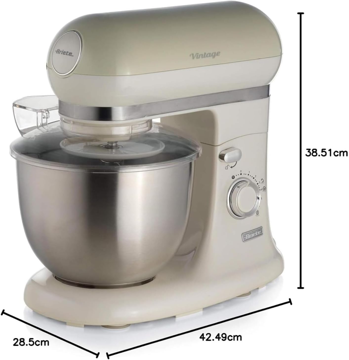 Ariete 1588 Impastatrice Planetaria - Pane, pizza e dolci - 7 Velocità - 3 Fruste - 5,5 Litri - Acciaio Inox - 2400 Watt - Linea Vintage - Beige