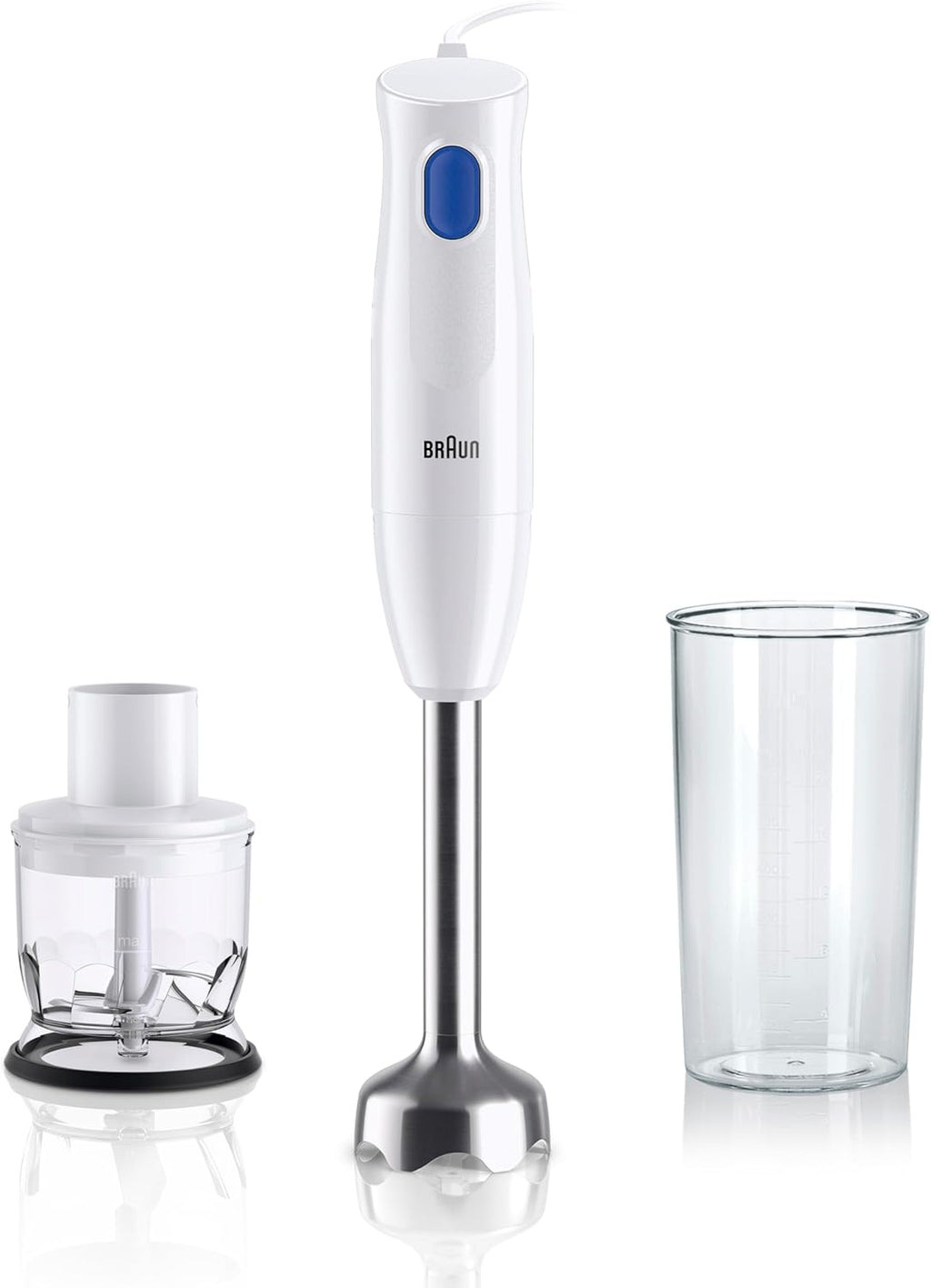 Braun MultiQuick 1 MQ10.201MWH con 5 ANNI DI ASSISTENZA, Frullatore ad Immersione Leggero, Tecnologia EasyTwist, Tritatutto da 350ml e Bicchiere da 600ml Inclusi, 450W, Bianco