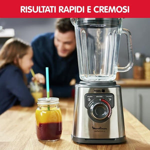 Moulinex LM811D PerfectMix + Blender Frullatore Tritatutto Elettrico, Tecnologia Powelix, Multifunzione, 1200W, Capacità totale 2L (utile 1.5L), 3 Programmi, Vaso in Vetro Termoresistente