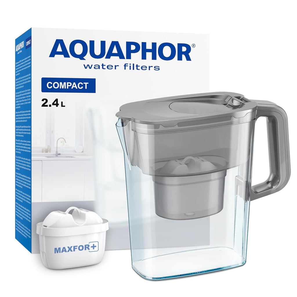 AQUAPHOR Compact Caraffa Filtrante per Acqua con 1 Cartucce MAXFOR+ 200L - 2,4L - Grigio