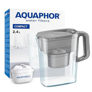 AQUAPHOR Compact Caraffa Filtrante per Acqua con 1 Cartucce MAXFOR+ 200L - 2,4L - Grigio