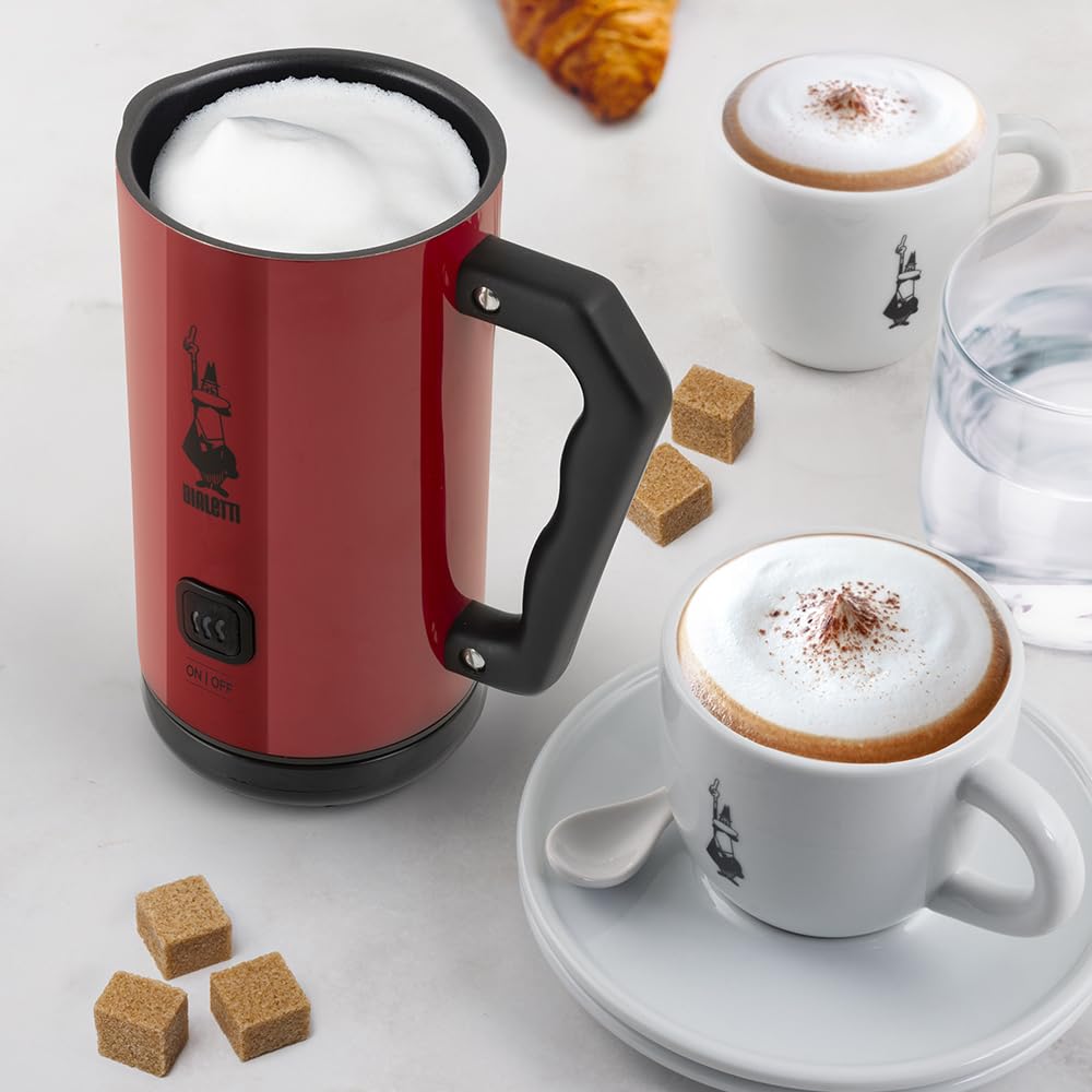 Bialetti Milk Frother Elettrico, Montalatte per Cappuccino, Capacità 150 ml Cappuccino o 300 ml Latte Caldo, Rosso