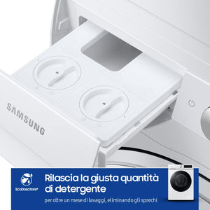 Samsung Lavatrice BESPOKE AI con Ecodosatore WW11BB744DGWS3 Libera installazione, 11 Kg, 1400 RPM, Classe A, Wifi, Vapore, Carica Frontale, 60l x 85h x 60p cm, Bianca con Oblò Nero