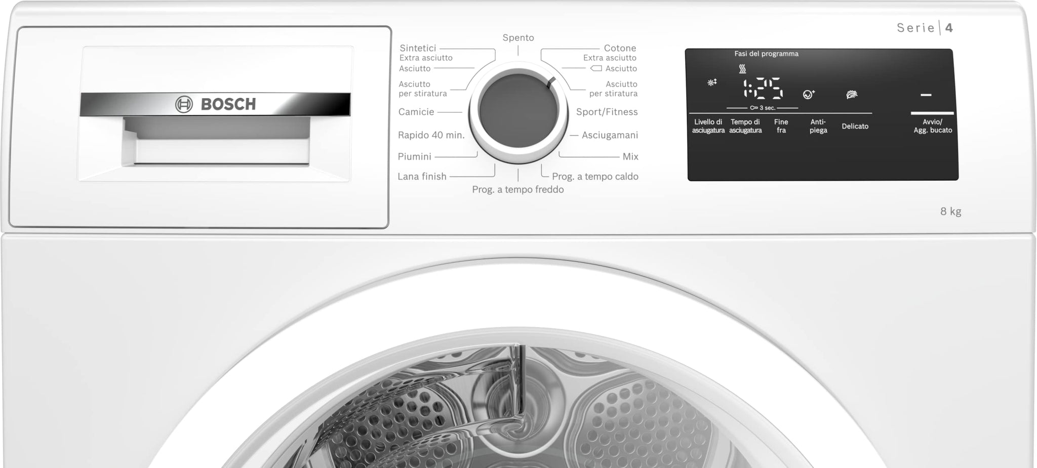 Bosch WTH85V08II Serie 4, Asciugatrice a pompa di calore, capacità 8 kg, EasyClean, Auto Dry, Programma Rapido