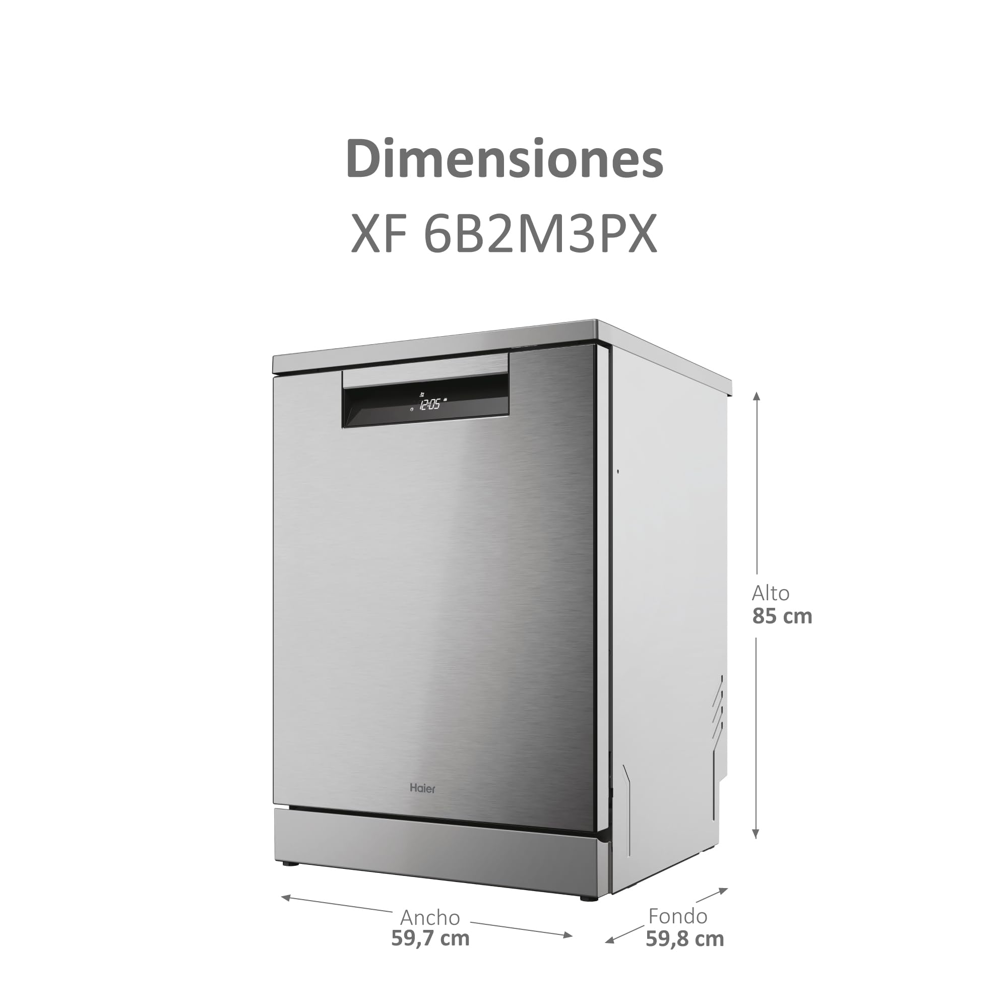 Haier I-Pro Shine Serie 5 XF 6B2M3PX - Lavastoviglie indipendente 60 cm, motore inverter, 16 posate, 3 vassoi, 10 cicli, Wi-Fi, App hOn, Maxi Tub, Powerwash, apertura automatica, 42 dB, inox