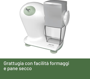 Imetec Grattugissima, Grattugia Elettrica per Formaggio, Pane e Frutta Secca, Contenitore Estraibile, Coperchio Salvafreschezza, 150 W, Rullo in Acciaio, Accessori Lavabili in Lavastoviglie