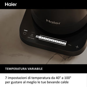 Haier Bollitore I-Master Serie 5, Acciaio inox, Capacità 1,7 L, 7 livelli di temperatura 40-100, Funzione Keep Warm, Bollitura per tazza singola, 2000 W [Nero]