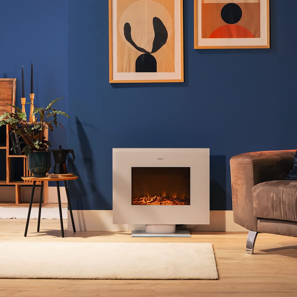 Cecotec Cheminée électrique Ready Warm 2200 Curved Flames. 2000W, 22", 2 niveaux de puissance, 20m2, Télécommande, Panneau curve en verre templé (35", Nero | Telecomando)