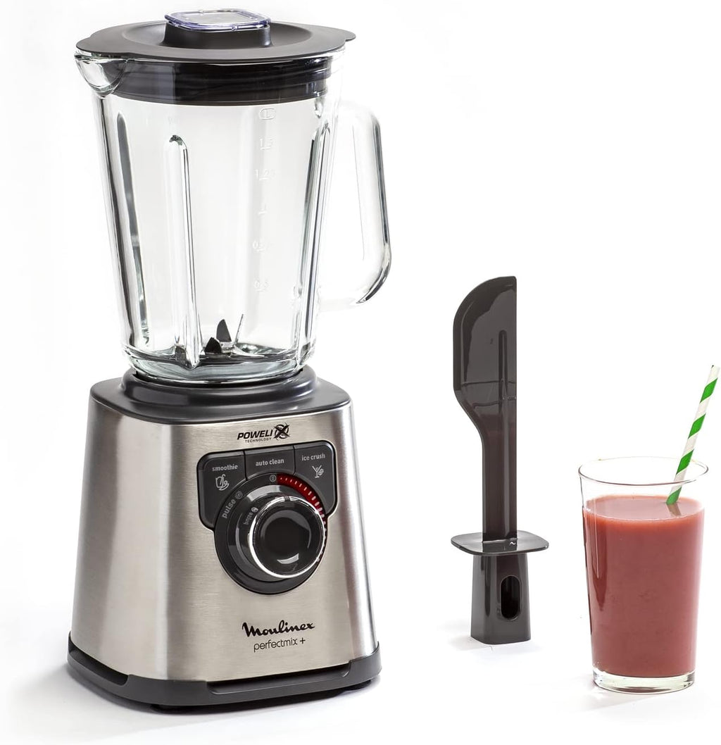 Moulinex LM811D PerfectMix + Blender Frullatore Tritatutto Elettrico, Tecnologia Powelix, Multifunzione, 1200W, Capacità totale 2L (utile 1.5L), 3 Programmi, Vaso in Vetro Termoresistente