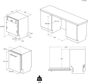 Candy Rapido' Lavastoviglie da Incasso 60 cm, 15 Coperti, 8 Programmi, Wi-Fi + BLE, App hOn, Smart Door, Partenza Ritardata 24h, Motore Inverter, Classe C, 59,7 x 55,5 x 81,8 cm, Bianca - CI 5C6F1A