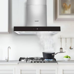 COMFEE' Cappa Aspirante 60 cm Classe A+++ TSHM77SS-60 650m³/h Acciaio Inossidabile Cappa Cucina con LED, Sistema di Ricircolo e Canalizzazione e Ciltri a Carbone