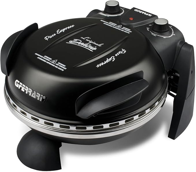 G3 Ferrari G1000610 Pizza Express Delizia, Forno Pizza, 1200 W, Termostato regolabile 400°C, Pizza fragrante in 5 minuti, Doppia resistenza riscaldante, Ricettario e Palette inclusi Nero