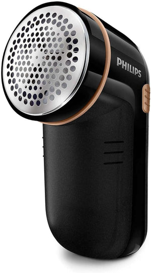 Philips Accessori Stiro Levapelucchi Alimentazione a Batteria, Contenitore Pelucchi Removibile, Spazzolina per la Pulizia, Schwarz/Gold