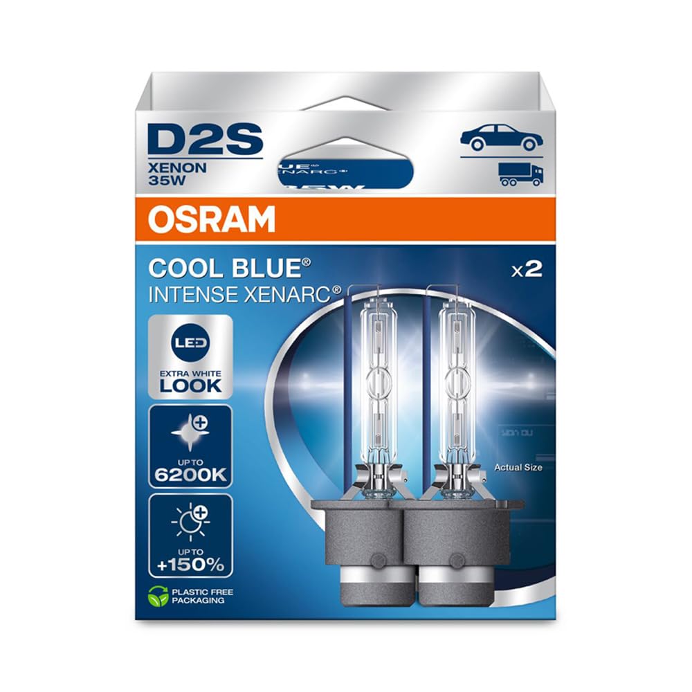 OSRAM XENARC COOL BLUE INTENSE D1S, +150% more brightness, up to 6,200K, xenon headlight lamp, LED look, Hanging folding box (2 lamps)