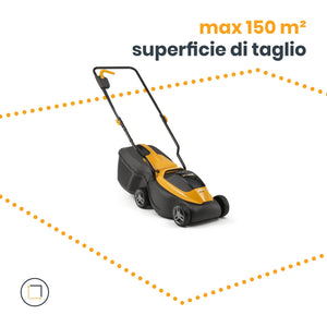 Stiga Tagliaerba a Batteria Collector 136e Kit, Per Giardini Fino a 250 m², Larghezza Taglio 34 cm, Batteria ePower da 20 V (2 x 2 Ah), 550 W, 2 Batterie e Caricatore Inclusi, giallo