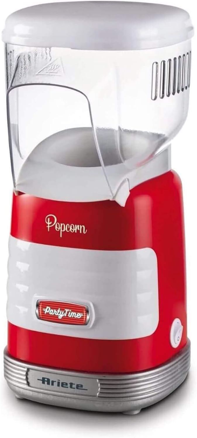 Ariete 2956, Pop Corn Party Time, Macchina per Pop Corn, Scoppia 60gr di Mais per Pop Corn in 2 minuti con Aria Calda, Senza Grassi, 1000 Watt, Rosso