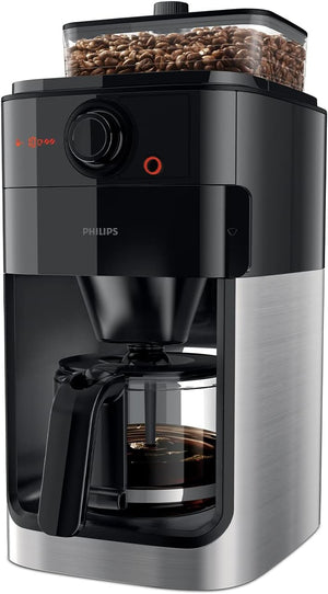 Philips Macchina da Caffè Americano con Macinacaffè - Caraffa in Vetro da 1.2 L, 12 Tazze, Nero/Metallo (HD7767/00)