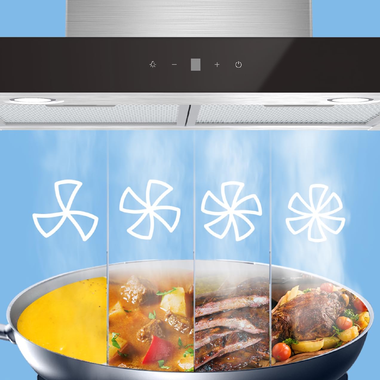 COMFEE' Cappa Aspirante 60 cm Classe A+++ TSHM77SS-60 650m³/h Acciaio Inossidabile Cappa Cucina con LED, Sistema di Ricircolo e Canalizzazione e Ciltri a Carbone