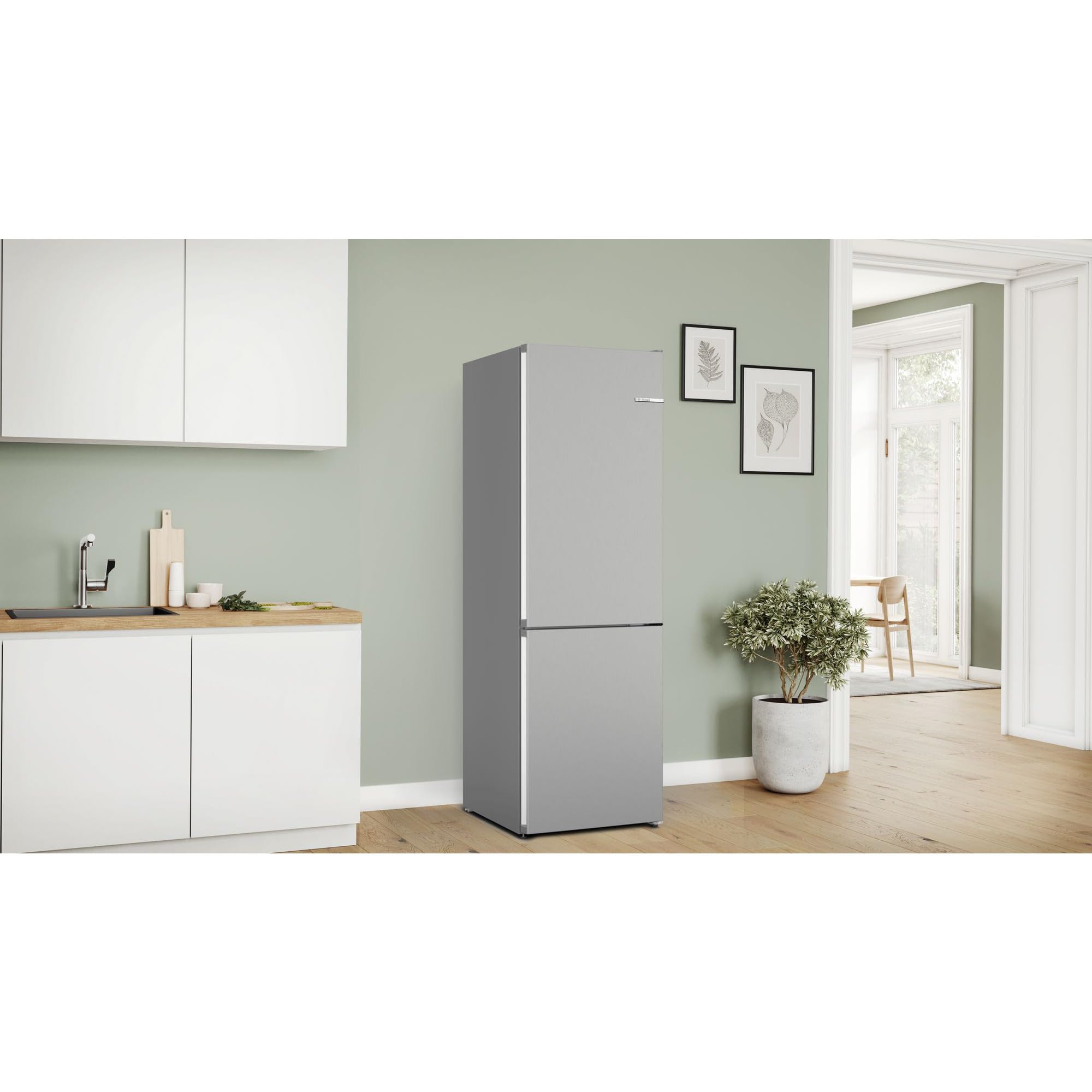 Bosch KGN362LBF, Serie 4, Frigorifero congelatore, 186 x 60 cm, 218 L refrigerante e congelatore da 103 l, effetto acciaio inossidabile, NoFrost, VitaFresh XXL per una maggiore freschezza,