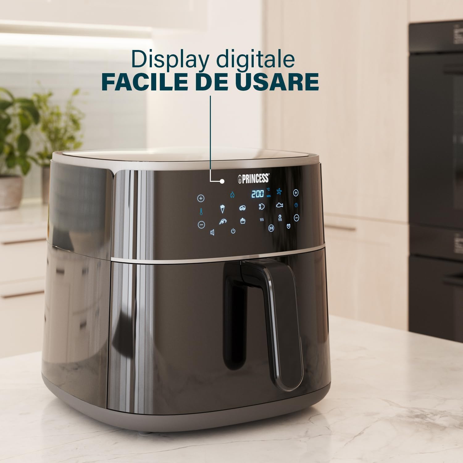 Princess Aerofryer digitale 6 L – Touchscreen digitale LED – 1500 W – 8 programmi – Una cottura più salutare – senza Oli – Nero – 182244