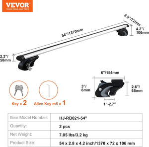 VEVOR Portapacchi da Tetto Universale, 600-800 mm Un Paio di Barre Trasversali in Lega di Alluminio con Serratura Capacità 90 kg per Veicoli con Sponda Laterale, Facile da Installare, Ultra Silenzio