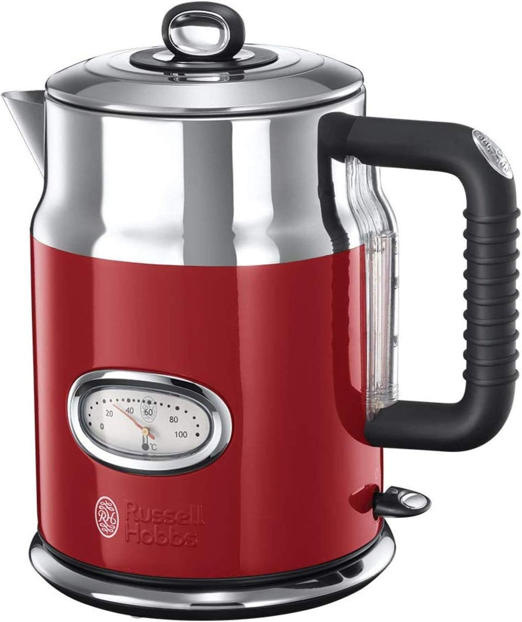 Russell Hobbs Bollitore Elettrico - 1,7 L, 2400 W - Acciaio Inox Color Rosso Lucido; Ebollizione Rapida; Display Temperatura Dell'Acqua, Indicatore Livello Dell'Acqua, Bollitore Retro 21670-70