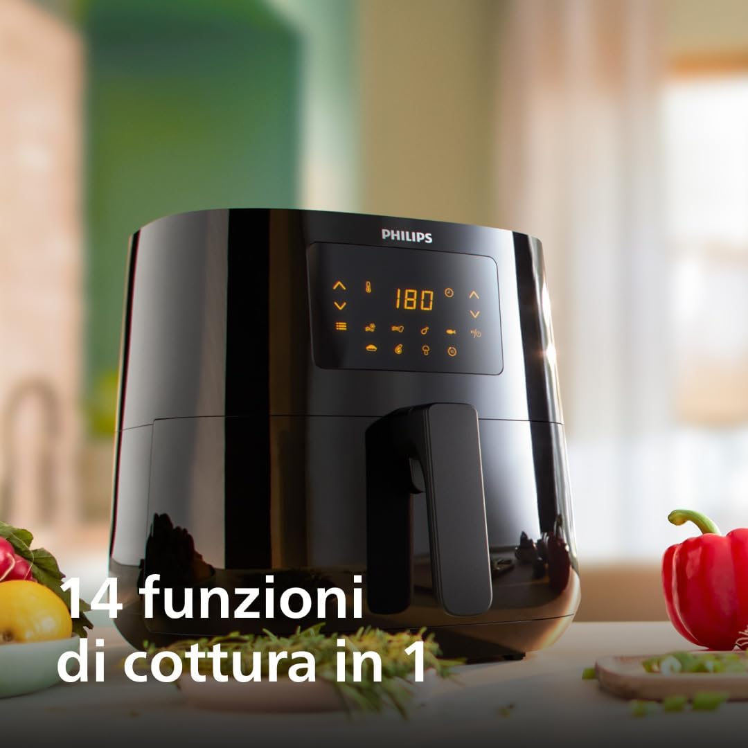 Philips Airfryer 3000 Serie XL, 6.2L (1.2Kg), Friggitrice 14-in-1, 90% Di Grassi In Meno Con La Tecnologia Rapid Air, Digitale, App Per Ricette (HD9270/90)