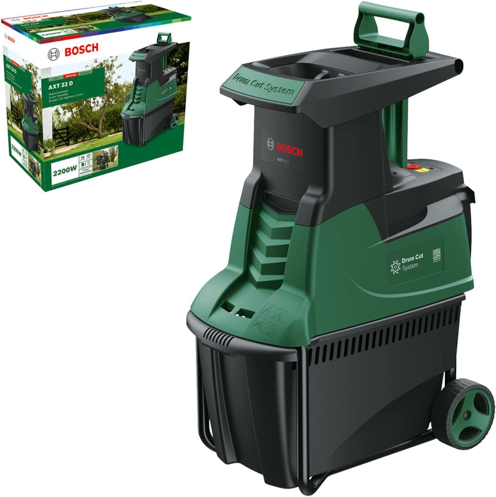 Bosch Home and Garden Biotrituratore silenzioso AXT 22 D (2200 W; idoneo per legno, siepi e arbusti spinosi; cesto di raccolta integrato da 53 l; in confezione cartone)