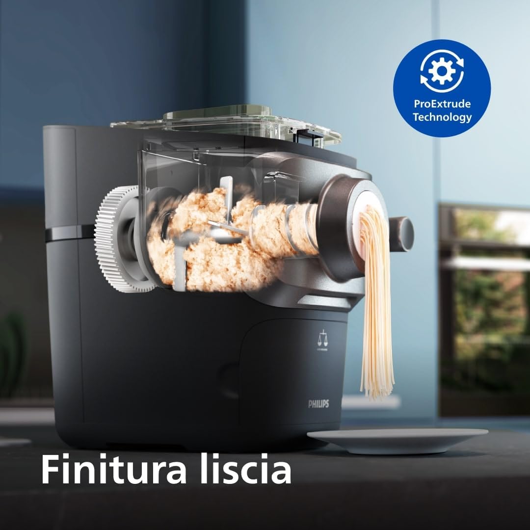 Philips Serie 7000 Macchina per la Pasta - Tecnologia ProExtrude, Pesatura Automatica, 8 Trafile, Impasto Perfetto, Facile da Pulire, Fino a 8 Porzioni, Nero (HR2665/93)
