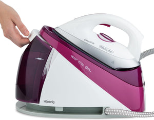 H.Koenig Ferro da stiro con caldaia V26, alta pressione 6 bar, vapore continuo 150 g/min, autonomia illimitata, stiratura verticale, piastra in ceramica EasyGlide, potente 2400W, 1,1L, anticalcare