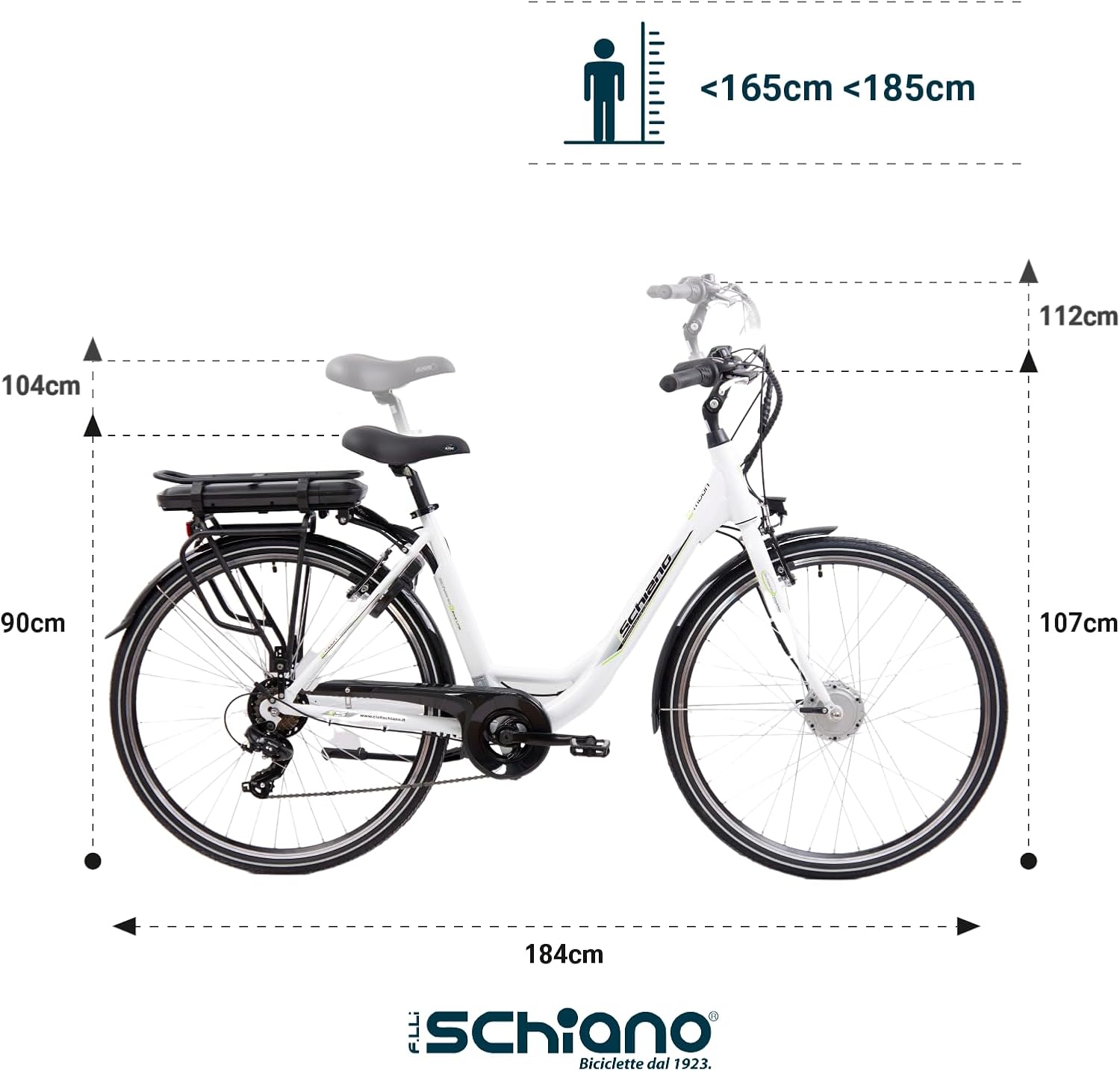 F.lli Schiano E-Moon, Bici Elettrica da Città 28 Inches per Adulti, 36V 13Ah Batteria Rimovibile, Motore 250W 40Nm, City Ebike