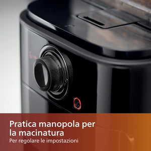 Philips Macchina da Caffè Americano con Macinacaffè - Caraffa in Vetro da 1.2 L, 12 Tazze, Nero/Metallo (HD7767/00)