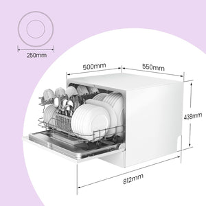 COMFEE' Lavastoviglie compatta da tavolo TD602E-W Mini lavastoviglie con 6 coperti, 6 programmi, display a LED, avvio ritardato e funzione di lavaggio nelle Ore non di Punta - Bianco