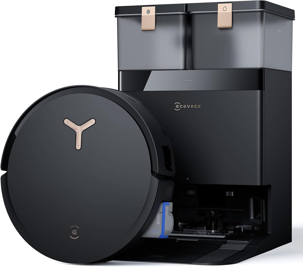 ECOVACS DEEBOT X8 OMNI Robot Aspirapolvere Lavapavimenti, 18000Pa, Spazzola OZMO ROLLER, Auto-Lavaggio e Svuotamento Istantanei, Pulizia Moci con Acqua Calda a 75℃, Asciugatura ad Aria Calda, Nero