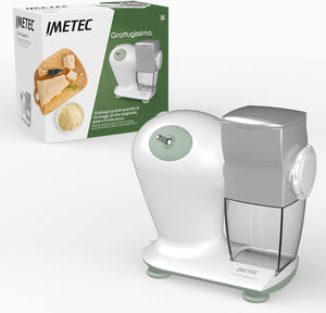 Imetec Grattugissima, Grattugia Elettrica per Formaggio, Pane e Frutta Secca, Contenitore Estraibile, Coperchio Salvafreschezza, 150 W, Rullo in Acciaio, Accessori Lavabili in Lavastoviglie