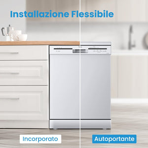 Midea MFD60S121W-IT Lavastoviglie Libera Installazione con 12 coperti, 6 Programmi, Partenza Ritardata, Funzione di Mezzo Carico, 60 cm - Bianco