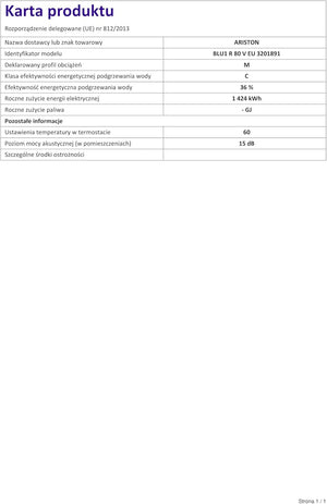 Ariston Scaldabagno Elettrico Blu1 R 80 Litri, 1,5K EU