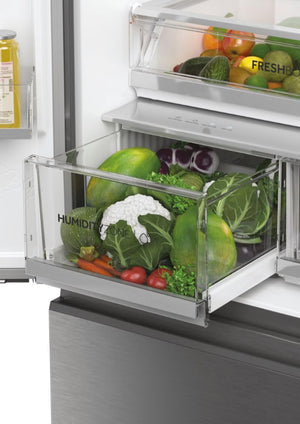 Haier HFW7819EWMP - Frigorifero congelatore, porta francese/fronte in acciaio inox, 539 litri, MyZone Plus/Humidity Zone/distributore d'acqua, Smart Home