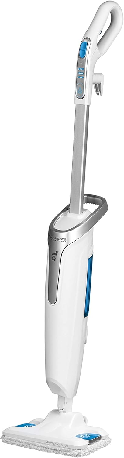 Rowenta RY6557 Steam Power Lavapavimenti Pulisce e Lava Senza necessità di detergenti, Riscaldamento in 30 Secondi, 3 Impostazioni di Vapore, 1200 W, Acciaio Inossidabile, Bianco e Blu