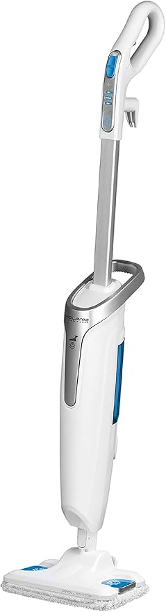 Rowenta RY6557 Steam Power Lavapavimenti Pulisce e Lava Senza necessità di detergenti, Riscaldamento in 30 Secondi, 3 Impostazioni di Vapore, 1200 W, Acciaio Inossidabile, Bianco e Blu