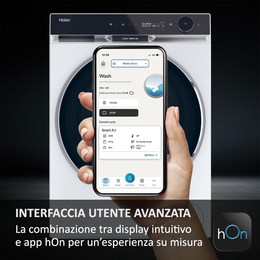 Haier X Serie 11, Lavatrice a carica frontale 10 KG, Libera Installazione, Classe A-20%, 1400 giri, Vapore, 16 programmi, Intelligenza Artificiale, Capacità XXL, 85x60x61 cm, Bianca - HW100-BD14397U1S