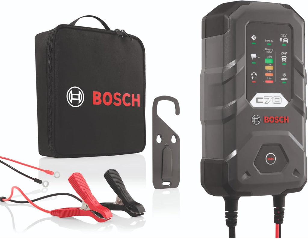 Bosch Automotive C7 Caricabatterie Intelligente E Automatico 12V-24V / 7A, Per Batterie Al Piombo-Acido, Auto E Veicoli Commerciali Leggeri
