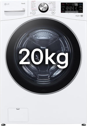 LG AI DD F0P3020TSWC Lavatrice 20kg, a Carica Frontale, Capacità XL Serie P3, Classe B, 1000 Giri, TurboWash 360, Vapore, Wi-Fi, Motore Inverter Direct Drive, Libera installazione, Bianco