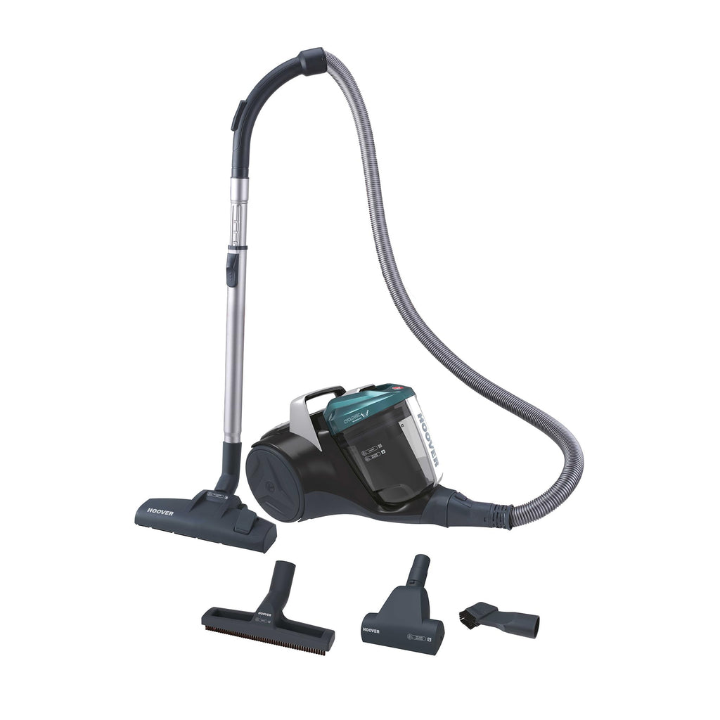 Hoover BR71_B30, Aspirapolvere a traino senza sacco, 700 W, 2 litri capacità bin, 78 Decibel, Mini turbo spazzola, Nero/Verde/Grigio Fumo